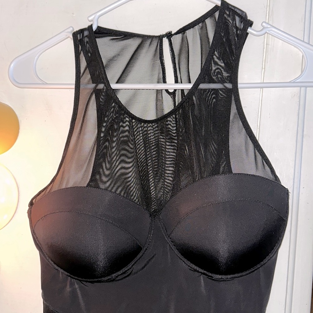 Black thong mesh bodysuit
